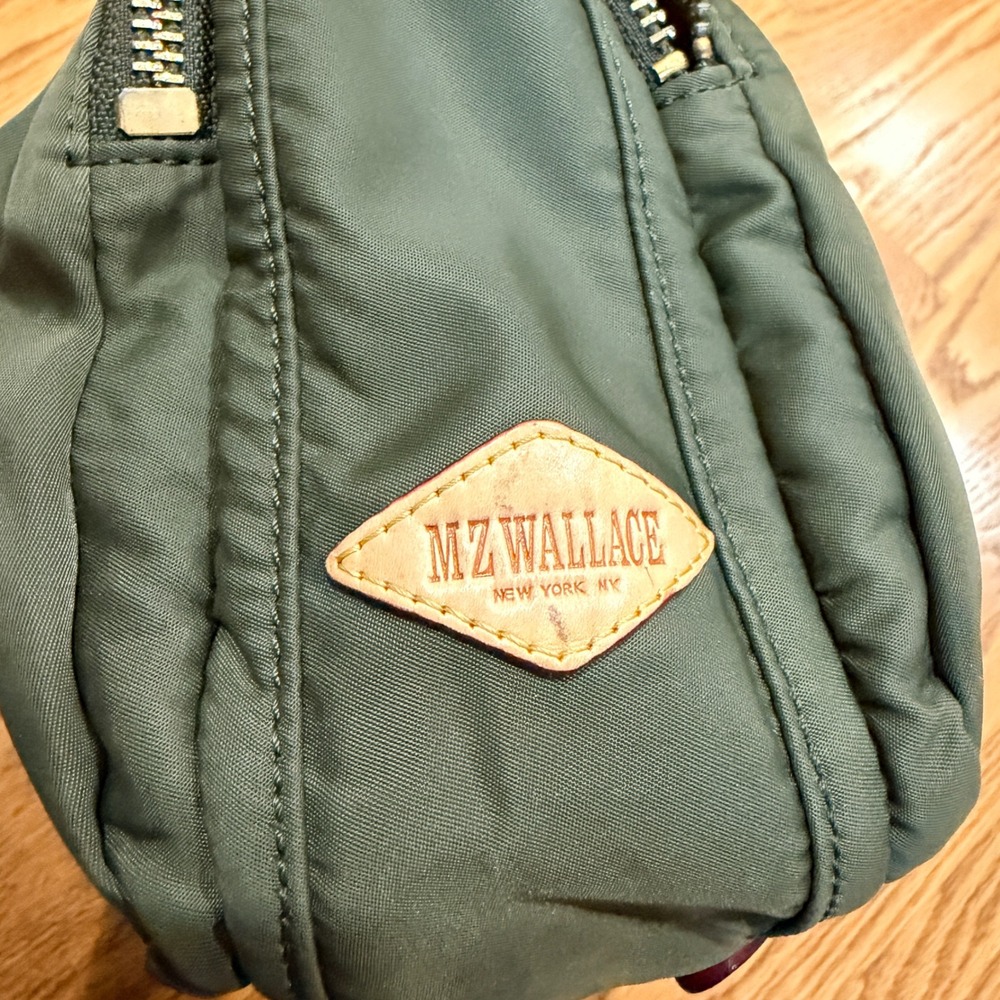 MZ Wallace Paige Olive Green Nylon Shoulder Bag Leather Trim Studded Strap - Picture 6 of 16